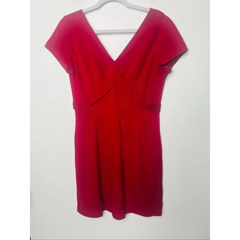Antonio Melani Red Double V neck Dress Stretch Lined Sz 10 Exc Conditon